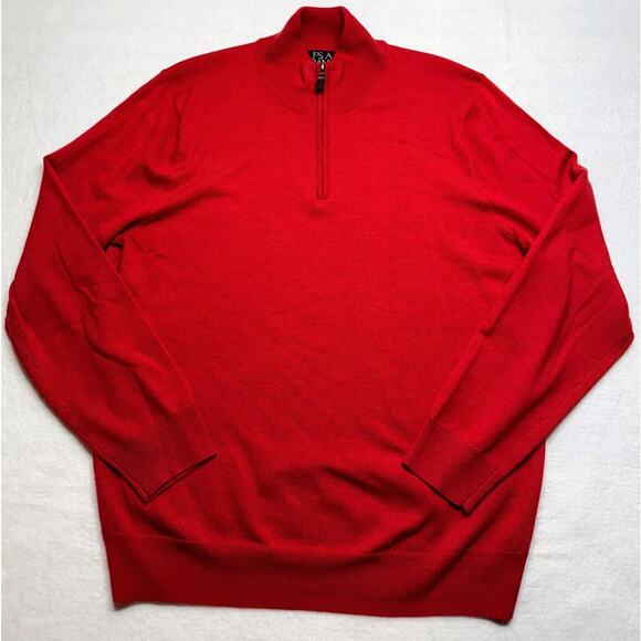 Jos A Bank Traveler Collection 100% Merino Wool ¼ Zip Sweater Mens Large Red - Picture 1 of 5